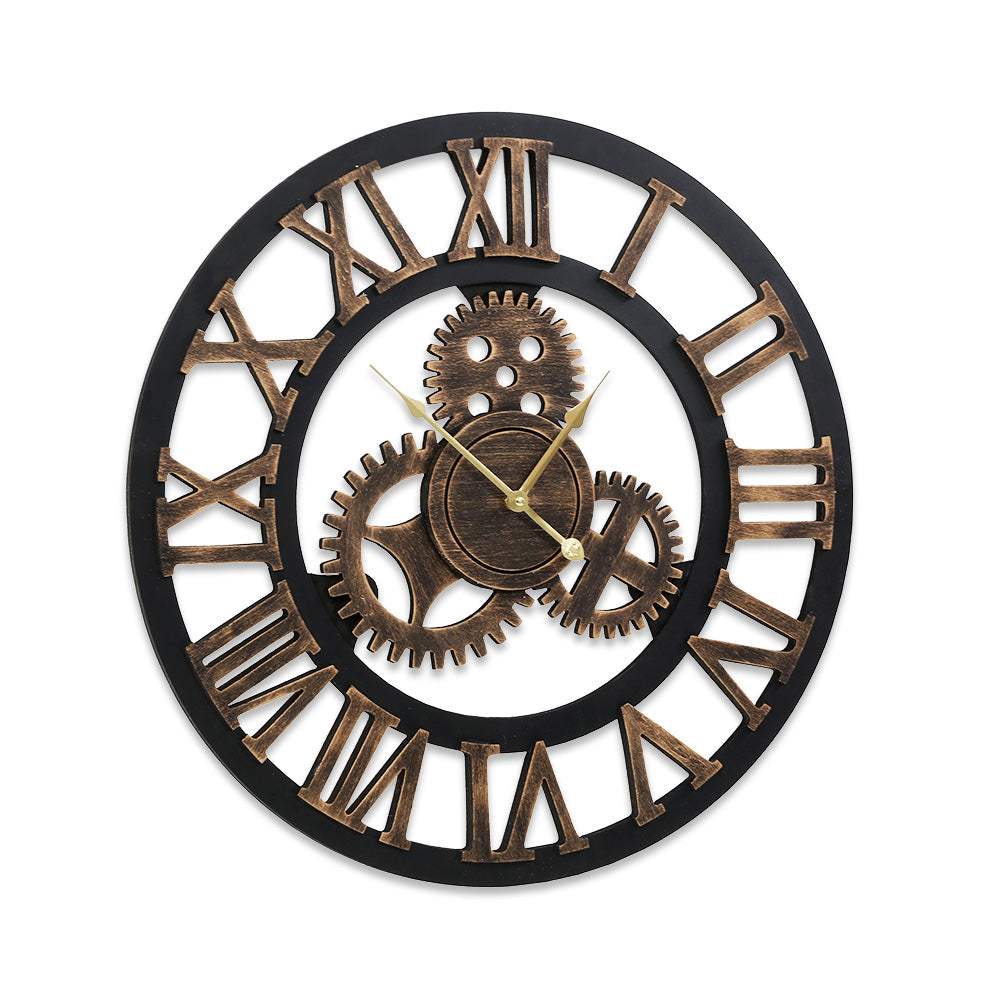 Large Retro Roman Numerals 60cm Wall Clock - Brown