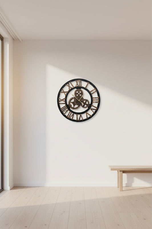 Large Retro Roman Numerals 80cm Wall Clock - Brown
